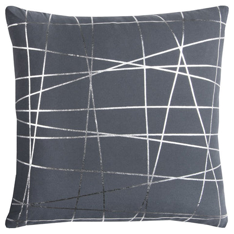 20" Gray and Silver Abstract Linework Cotton Throw Pillow