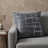 20" Gray and Silver Abstract Linework Cotton Throw Pillow