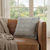 Blue Beige Distressed Block Throw Pillow