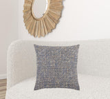 22" Blue And Gray Geometric Weave Nubby Cotton Throw Pillow with Texture