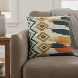Blue Mustard Ikat Pattern Throw Pillow