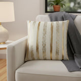 Gold Glam Stripe Beaded Throw Pillow