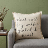 20" Natural and Gray Grateful Heart Cotton Throw Pillow