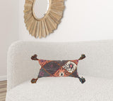 Peach Gray Tribal Corner Tasseled Lumbar Pillow