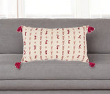 Red Beige Tribal Inspired Tasseled Lumbar Pillow