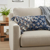 14 X 26 Blue And Gray Zippered 100% Cotton Throw Pillow