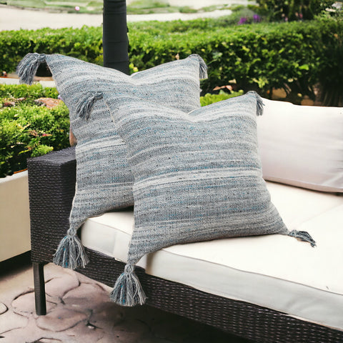 Set of Two 20" X 20" Teal Blue Indoor Outdoor Throw Pillow Cover & Insert