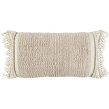 Ivory Braided Stripe Macrame Fringe Lumbar Pillow