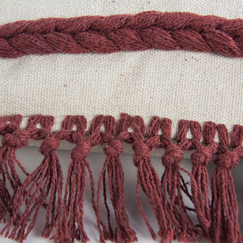 14" X 26" Rust And Off White Braided Cotton Throw Pillow