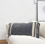 14" X 26" Gray And Off White Braided Cotton Throw Pillow