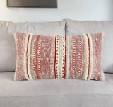 14" X 26" Natural And Russet Lumbar Striped Cotton Throw Pillow with Texture