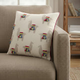 Ivory Fiesta Fun Embroidered Llamas Throw Pillow