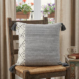 20" Gray and Ivory Herringbone Cotton Throw Pillow With Tassels