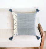 20" Blue and Ivory Herringbone Cotton Throw Pillow With Tassels