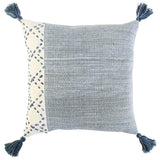 20" Blue and Ivory Herringbone Cotton Throw Pillow With Tassels