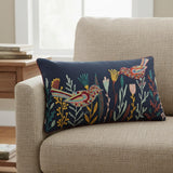 Blue Botanical and Bird Embroidered Lumbar Pillow