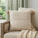 Ivory Blush Accent Stitch Color Block Throw Pillow