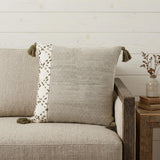 20" Taupe and Ivory Herringbone Cotton Throw Pillow With Tassels