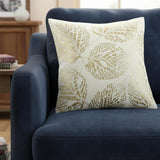 Ivory Gold Metallic Foil Leaf Pattern Throw Pillow