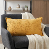 14" X 26" Yellow Botanical Throw Pillow With Embroidery