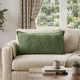 14" X 26" Green Tone on Tone Botanical Throw Pillow With Embroidery