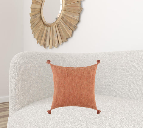 20" Terra Cotta Cotton Textural Stripe Throw Pillow with Tassels