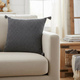 Black Solid Tonal Abstract Stripe Throw Pillow