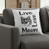 Black and White Live Love Meow Throw Pillow