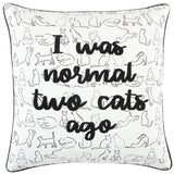 20" White And Black Cotton Whimsical Cat Throw Pillow