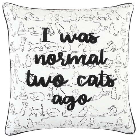 20" White And Black Cotton Whimsical Cat Throw Pillow