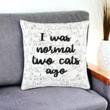 20" White And Black Cotton Whimsical Cat Throw Pillow