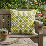 22" Green and White Quatrefoil Indoor Outdoor Throw Pillow
