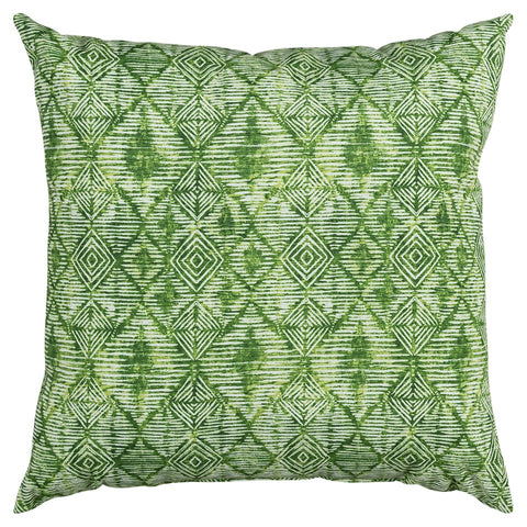 22" Green Ikat Diamond Indoor Outdoor Throw Pillow