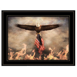 Bald Eagle Rescues The Flag Black Framed Print Wall Art