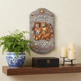 13" X 8" Gray Brown And Cream Bear Welcome Resin Wall Decor