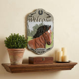 13" X 8" Gray Black And Brown Horse Welcome Resin Wall Decor