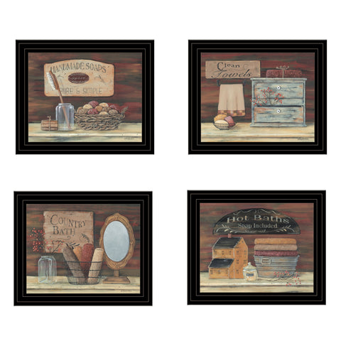 Set Of Four Bathroom Collection II 1 Black Framed Print Bathroom Wall Art