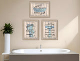 Set Of Three Humorous Brown Framed Print Bathroom Wall Art