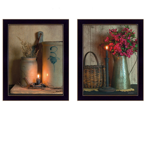Set Of Two Americana Country Candlelight Black Framed Print Wall Art