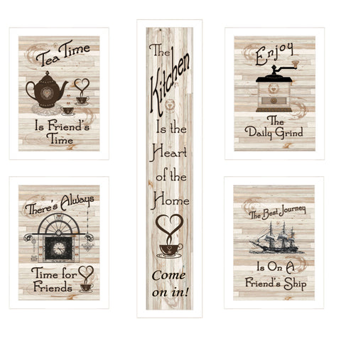 Set Of Five Kitchen Friendship 4 White Framed Print Kitchen Wall Art