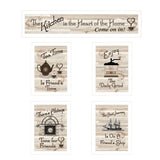 Set Of Five Kitchen Friendship Collection II 4 White Framed Print Kitchen Wall Art