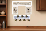 Set Of Four Kitchen Collection IV with Seven Peg Mug Rack 4 White Framed Kitchen Wall Art