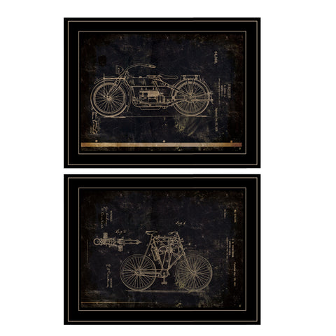 Set Of Two Motor Bike Patent I and II 2 Black Framed Print Wall Art