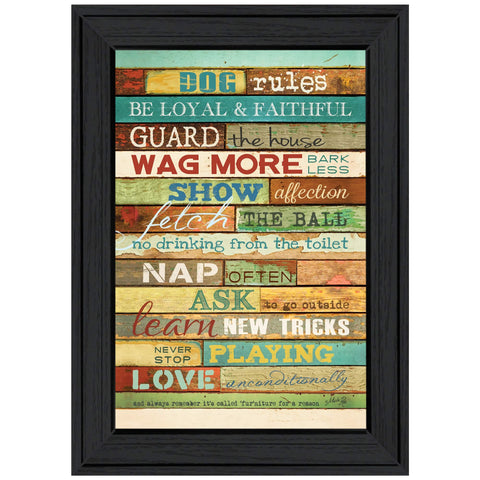Dog Rules 3 Black Framed Print Wall Art