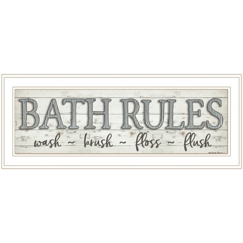 Bath Rules 1 White Framed Print Bathroom Wall Art