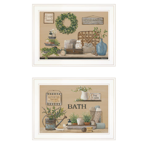 Set Of Two Bath Time 1 White Framed Print Bathroom Wall Art