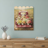 Pretty Red Truck Flowers for Sale Unframed Picket Fence Wall Art