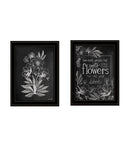 Set Of Two Vintage Flowers in Bloom Black Framed Print Wall Art