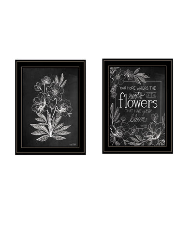 Set Of Two Vintage Flowers in Bloom Black Framed Print Wall Art