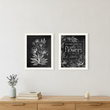 Set Of Two Vintage Chalkboard Blooms White Framed Print Wall Art